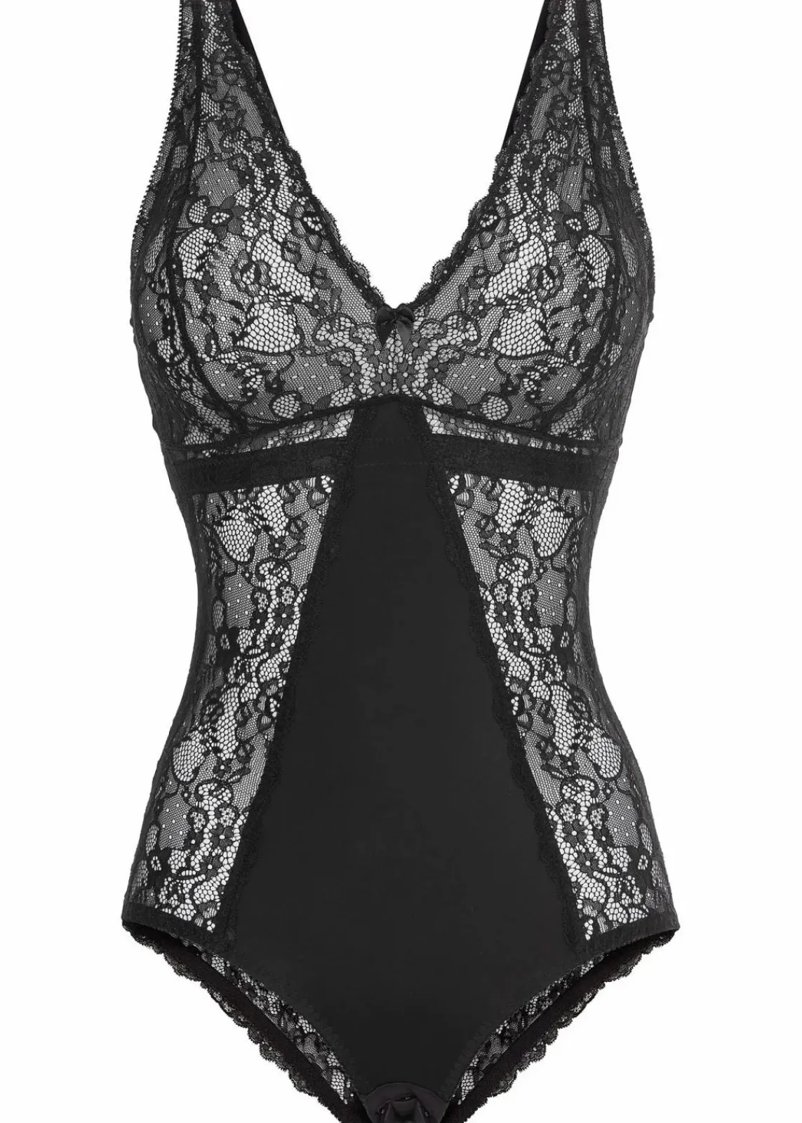 bonprix Wäsche·Bodies|Wäsche·Dessous^Body ohne Bügel mit zarter Spitze schwarz/puder