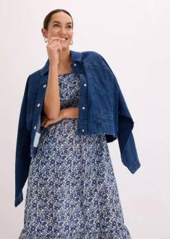 bonprix Kleider^Boho-Midikleid mit Carmenausschnitt aus leichter Baumwolle blau bedruckt