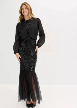 bonprix Bekleidung·Hosen|Festliche Mode^Bolero aus feinem Tüll mit Binde-Detail schwarz