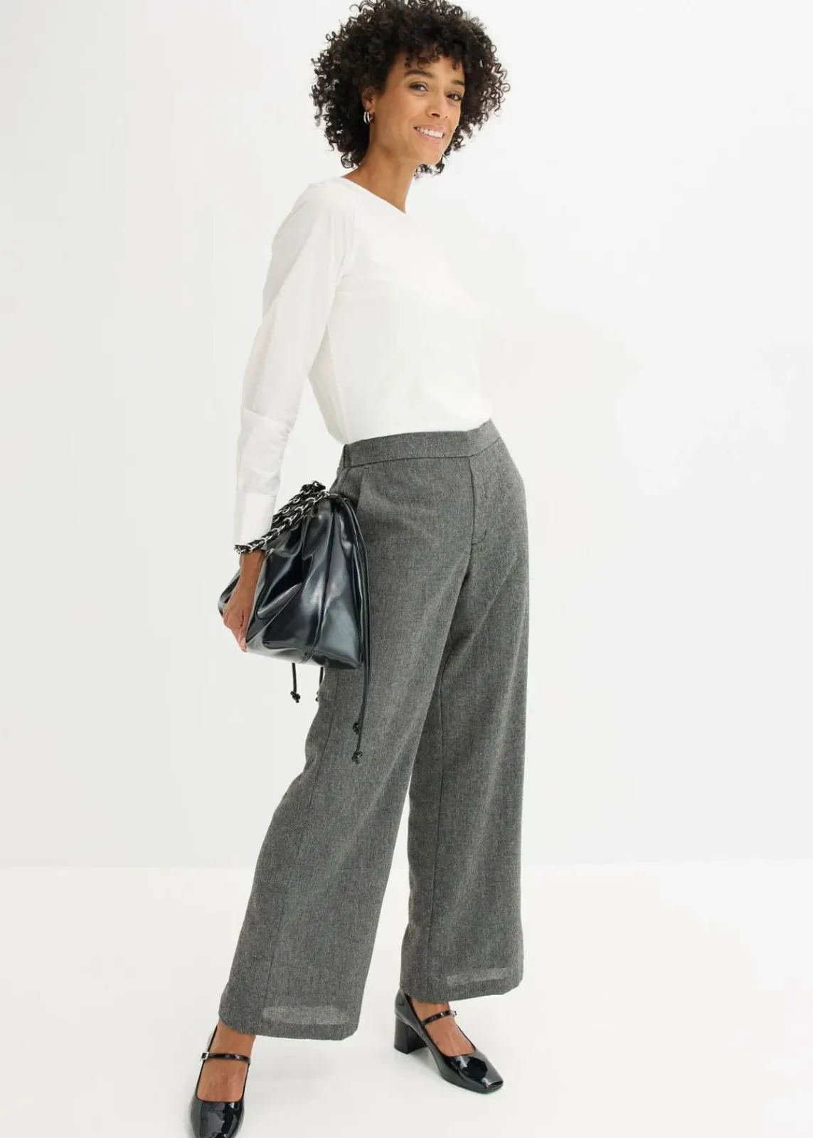 bonprix Bekleidung·Kleider|Hosen^Bootcut Hose in Tweedoptik schwarz/wollweiß meliert