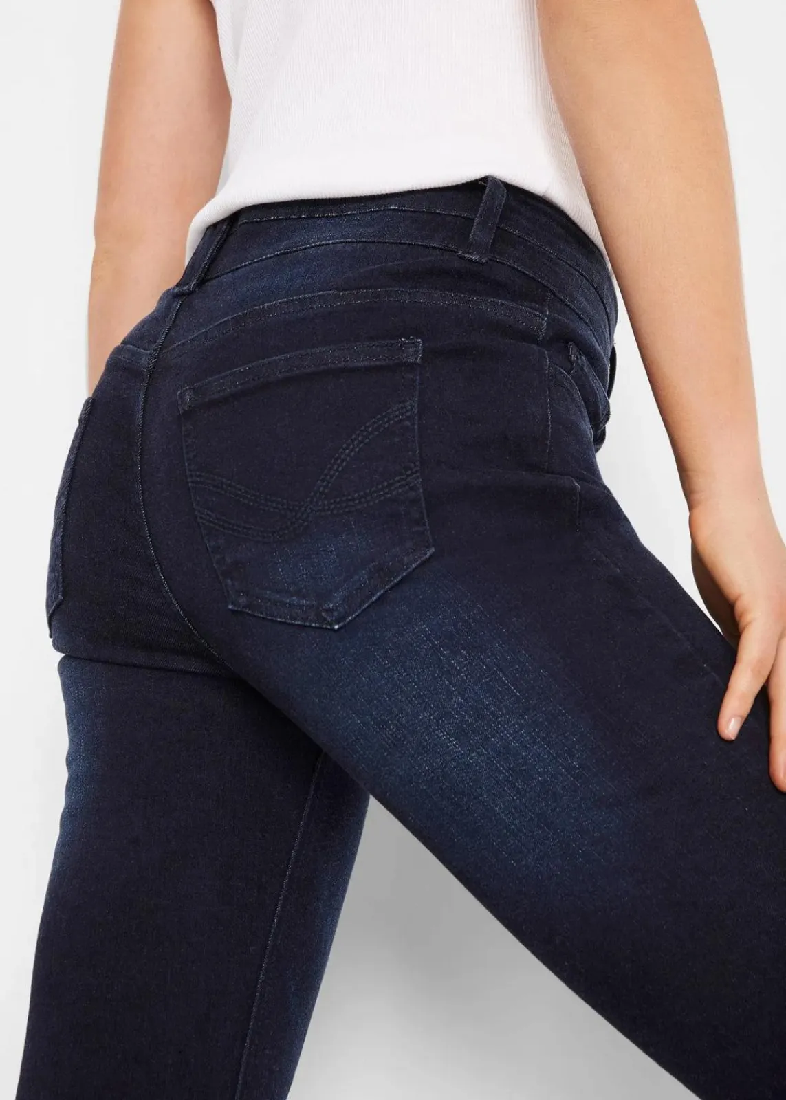 bonprix Jeans|Kurzgrößen^Bootcut Jeans High Waist, Shaping-Ultra-Soft dunkelblau used