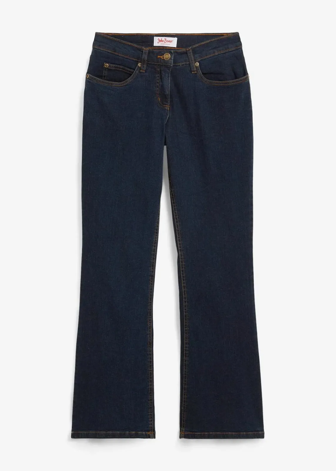 bonprix Jeans|Kurzgrößen^Bootcut Jeans High Waist, Stretch dunkelblau