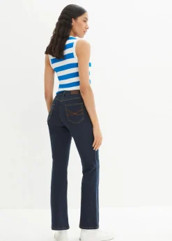 bonprix Jeans|Kurzgrößen^Bootcut Jeans High Waist, Stretch dunkelblau