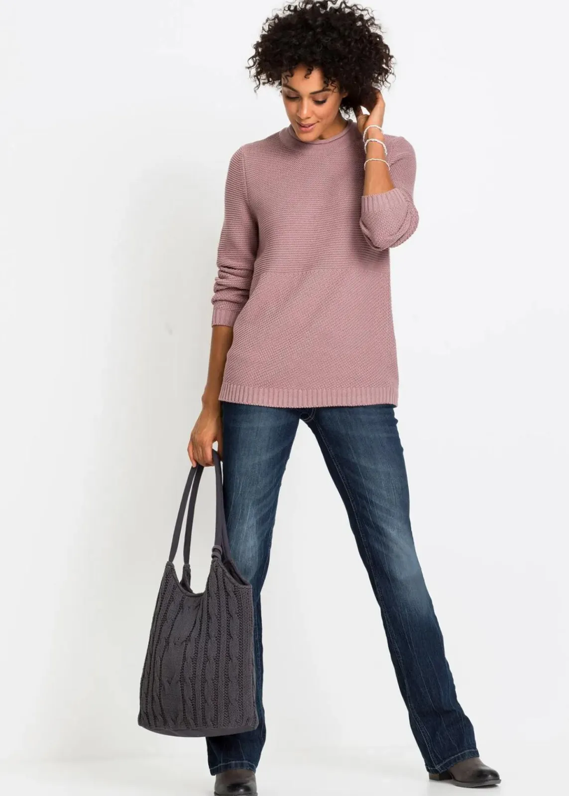 bonprix Bekleidung·Shirts & Tops|Jeans^Bootcut Jeans High Waist, Komfort-Stretch dunkelblau used