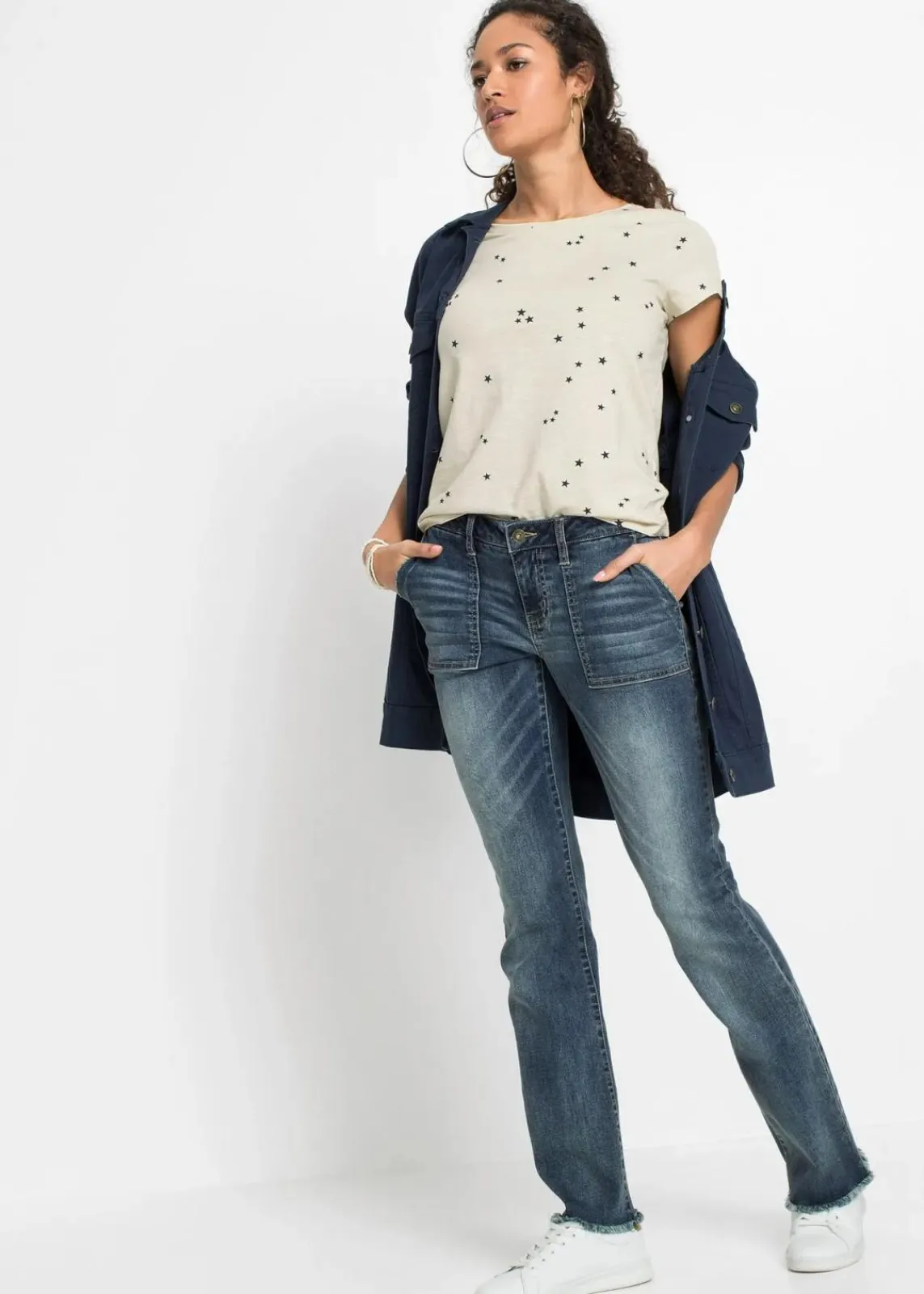 bonprix Bekleidung·Shirts & Tops|Jeans^Bootcut Jeans Mid Waist blau denim