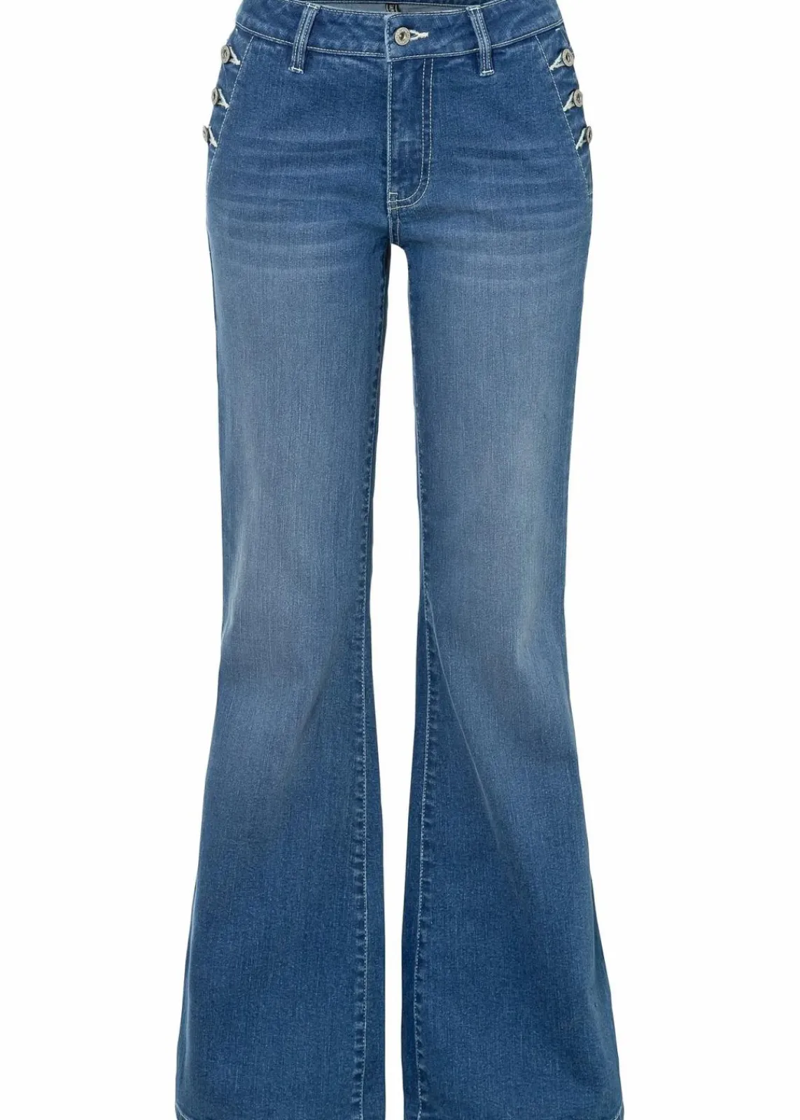 bonprix Kurzgrößen|Bekleidung·Shirts & Tops^Bootcut Jeans Mid Waist, Bio-Baumwolle blau denim