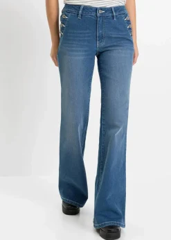 bonprix Kurzgrößen|Bekleidung·Shirts & Tops^Bootcut Jeans Mid Waist, Bio-Baumwolle blau denim