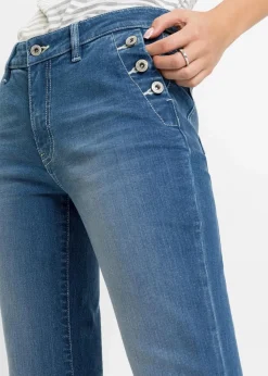 bonprix Kurzgrößen|Bekleidung·Shirts & Tops^Bootcut Jeans Mid Waist, Bio-Baumwolle blau denim