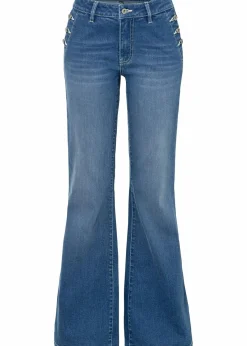 bonprix Jeans|Kurzgrößen^Bootcut Jeans Mid Waist, Bio-Baumwolle blau denim