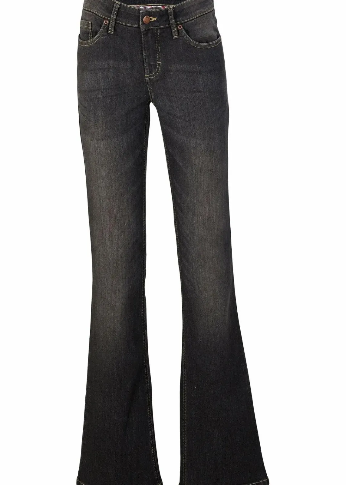 bonprix Jeans|Bekleidung·Shirts & Tops^Bootcut Jeans Mid Waist, Komfort-Stretch schwarz denim used