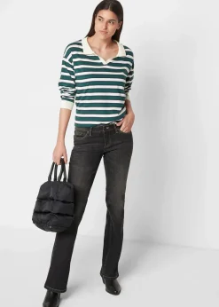 bonprix Jeans|Bekleidung·Shirts & Tops^Bootcut Jeans Mid Waist, Komfort-Stretch schwarz denim used