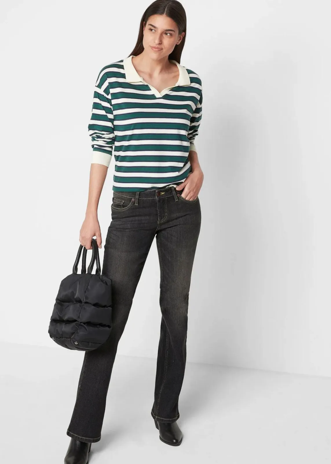 bonprix Jeans|Bekleidung·Shirts & Tops^Bootcut Jeans Mid Waist, Komfort-Stretch schwarz denim used