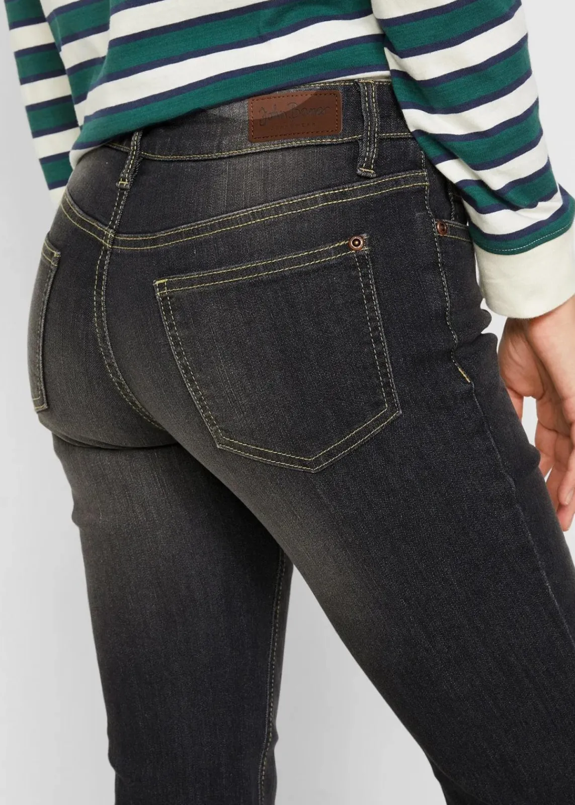 bonprix Jeans|Bekleidung·Shirts & Tops^Bootcut Jeans Mid Waist, Komfort-Stretch schwarz denim used