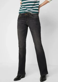 bonprix Jeans|Bekleidung·Shirts & Tops^Bootcut Jeans Mid Waist, Komfort-Stretch schwarz denim used