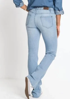 bonprix Bekleidung·Shirts & Tops|Jeans^Bootcut Jeans Mid Waist, Komfort-Stretch hellblau used