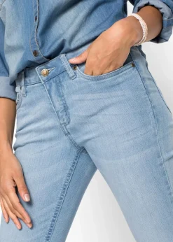 bonprix Bekleidung·Shirts & Tops|Jeans^Bootcut Jeans Mid Waist, Komfort-Stretch hellblau used