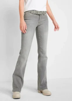 bonprix Jeans|Bekleidung·Shirts & Tops^Bootcut Jeans Mid Waist, Komfort-Stretch hellgrau used