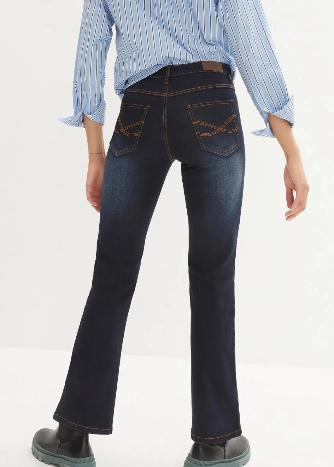 bonprix Bekleidung·Shirts & Tops|Jeans^Bootcut Jeans Mid Waist, Shaping dunkelblau used