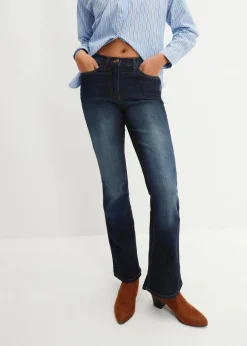 bonprix Jeans|Kurzgrößen^Bootcut Jeans Mid Waist, Stretch dunkelblau used