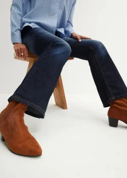 bonprix Kurzgrößen|Bekleidung·Shirts & Tops^Bootcut Jeans Mid Waist, Stretch dunkelblau used
