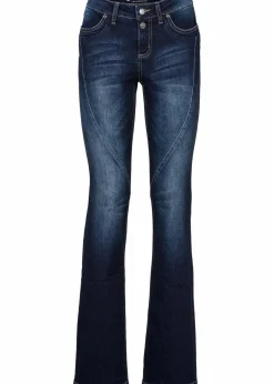 bonprix Kurzgrößen|Bekleidung·Shirts & Tops^Bootcut Jeans Mid Waist, Stretch dunkelblau used