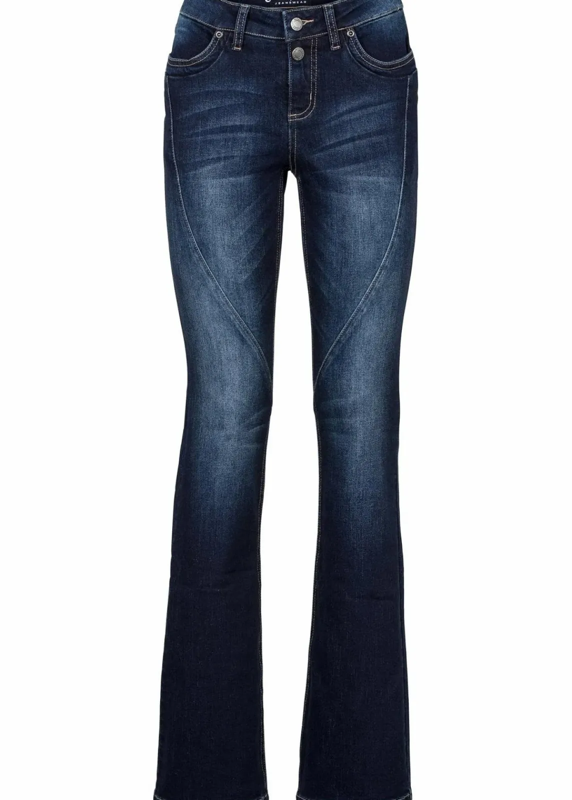 bonprix Jeans|Kurzgrößen^Bootcut Jeans Mid Waist, Stretch dunkelblau used