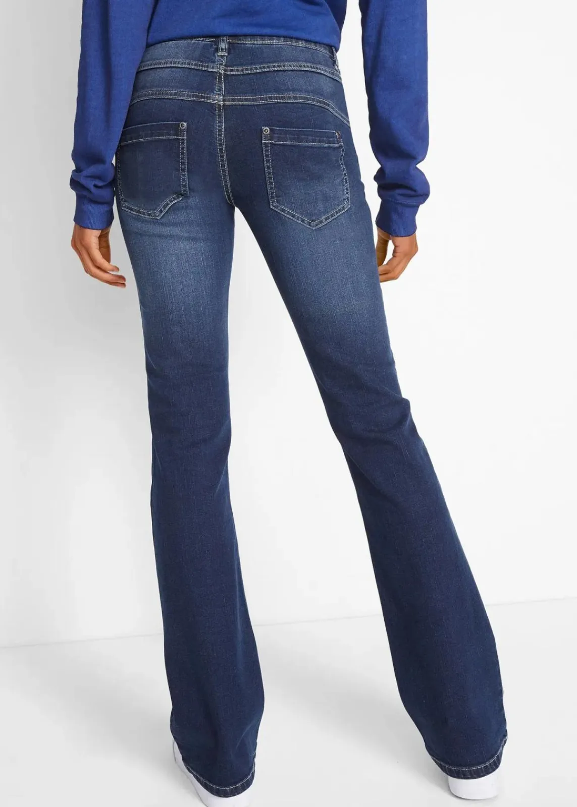bonprix Jeans|Kurzgrößen^Bootcut Jeans Mid Waist, Stretch dunkelblau used