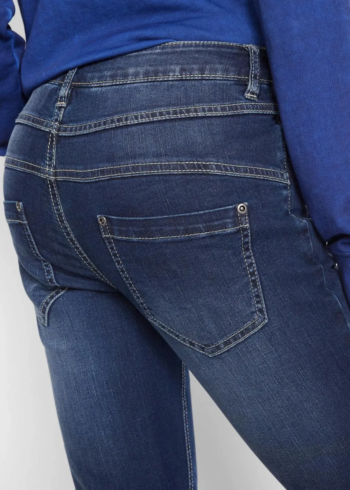 bonprix Jeans|Kurzgrößen^Bootcut Jeans Mid Waist, Stretch dunkelblau used