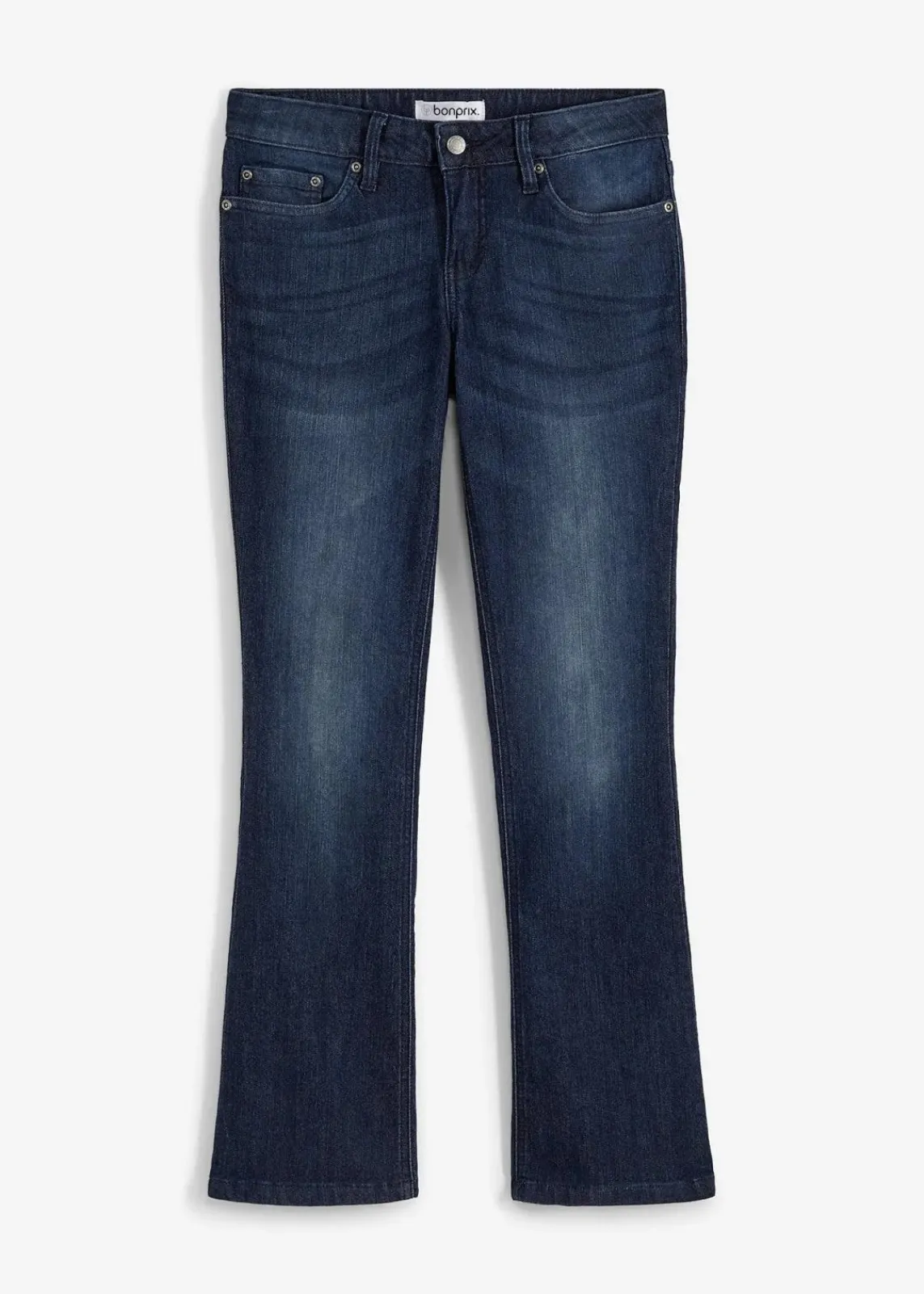 bonprix Kurzgrößen|Bekleidung·Shirts & Tops^Bootcut Jeans Mid Waist, Stretch dunkelblau used