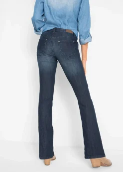 bonprix Kurzgrößen|Bekleidung·Shirts & Tops^Bootcut Jeans Mid Waist, Stretch dunkelblau used