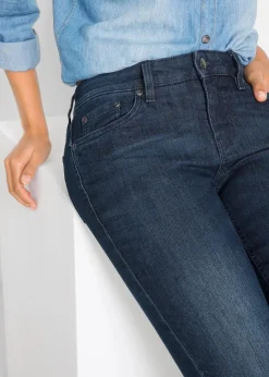 bonprix Kurzgrößen|Bekleidung·Shirts & Tops^Bootcut Jeans Mid Waist, Stretch dunkelblau used