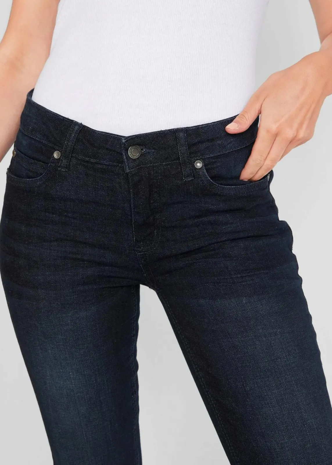 bonprix Bekleidung·Shirts & Tops|Jeans^Bootcut Jeans Mid Waist, Stretch dunkelblau used