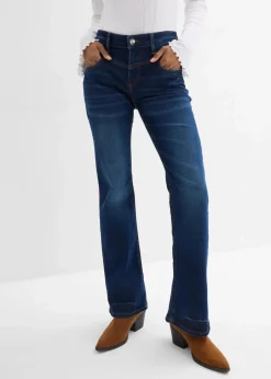 bonprix Kurzgrößen|Bekleidung·Shirts & Tops^Bootcut Jeans Mid Waist, Stretch blau denim used