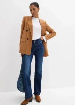 bonprix Kurzgrößen|Bekleidung·Shirts & Tops^Bootcut Jeans Mid Waist, Stretch blau denim used