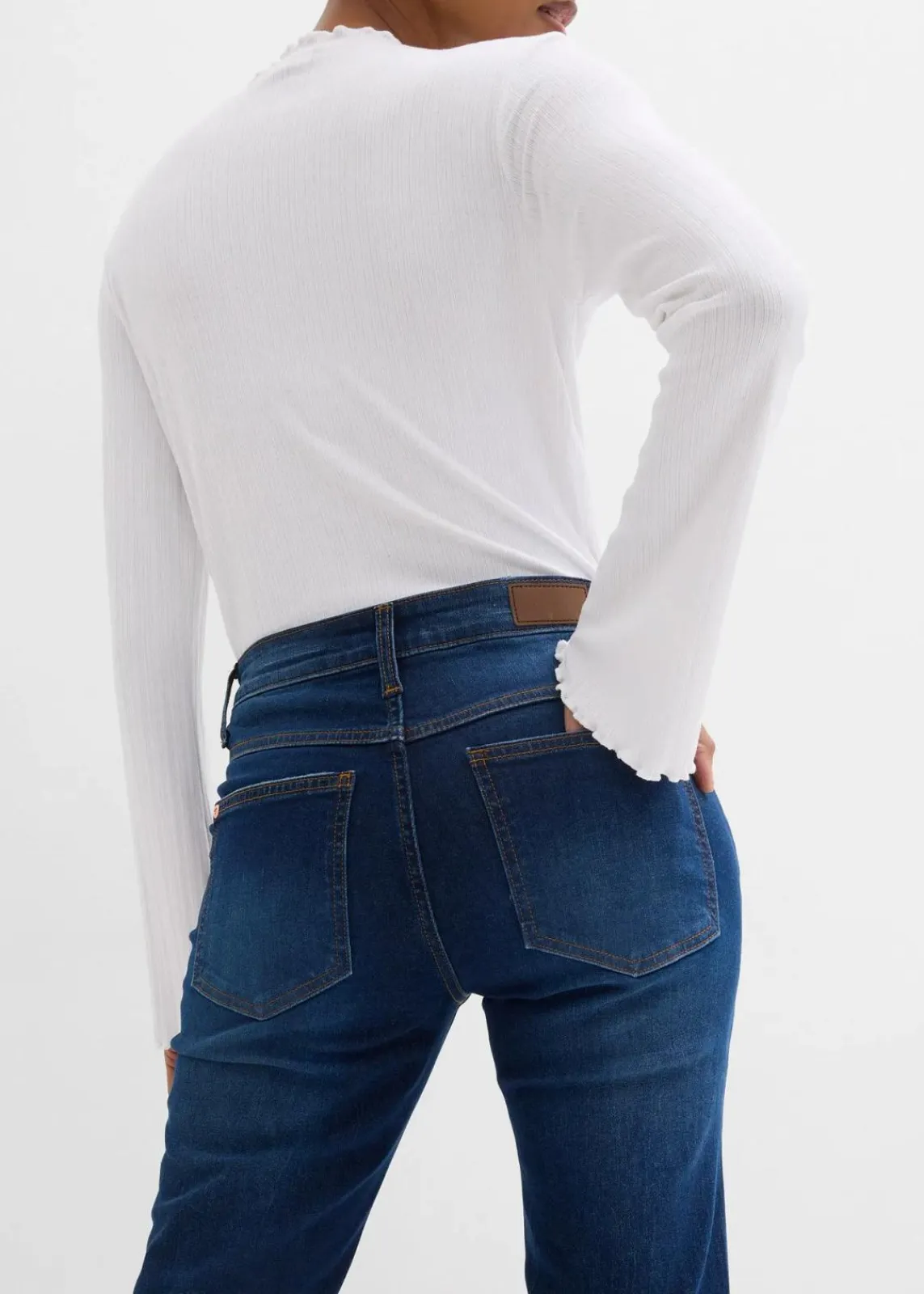 bonprix Kurzgrößen|Bekleidung·Shirts & Tops^Bootcut Jeans Mid Waist, Stretch blau denim used