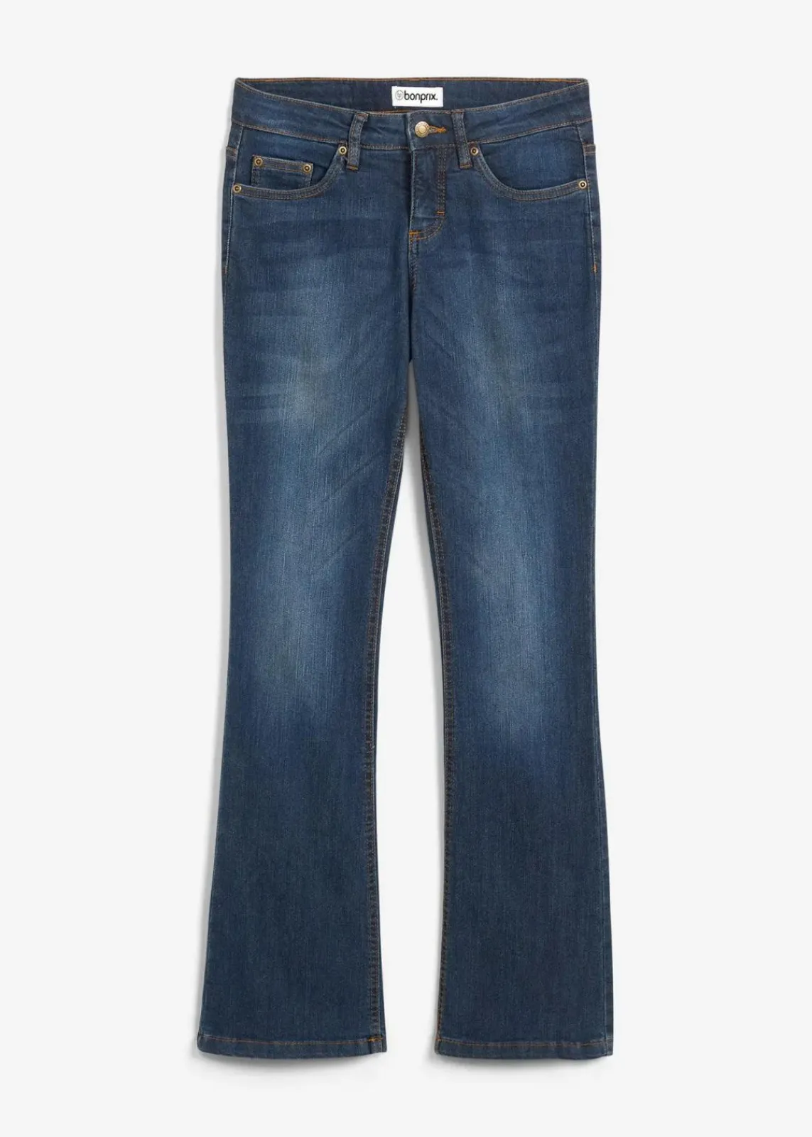 bonprix Kurzgrößen|Bekleidung·Shirts & Tops^Bootcut Jeans Mid Waist, Stretch dunkelblau used