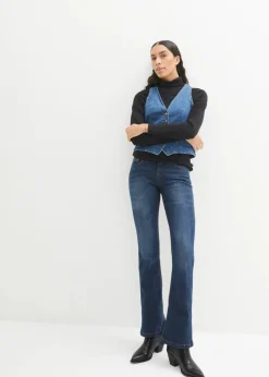 bonprix Kurzgrößen|Bekleidung·Shirts & Tops^Bootcut Jeans Mid Waist, Stretch dunkelblau used