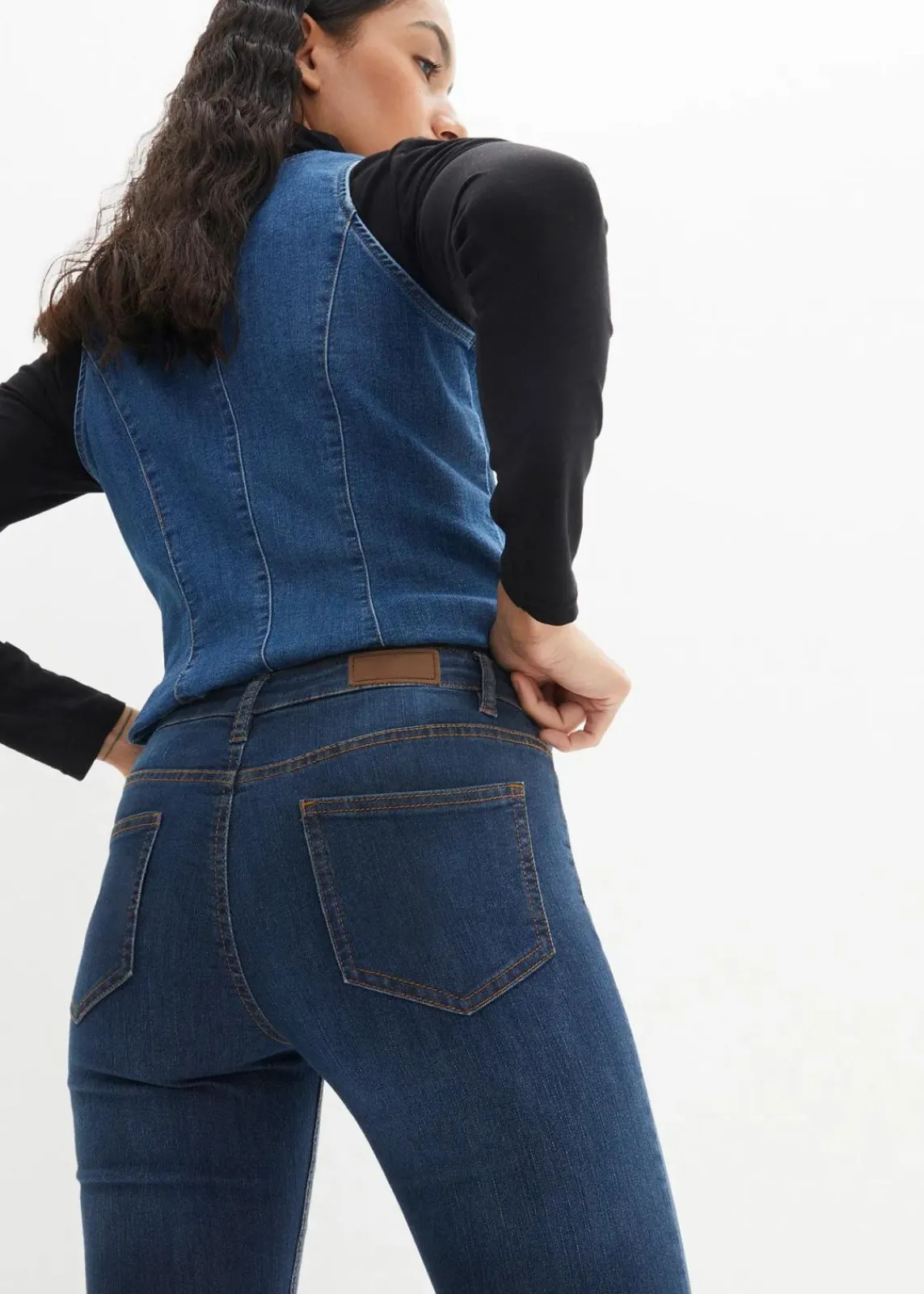bonprix Kurzgrößen|Bekleidung·Shirts & Tops^Bootcut Jeans Mid Waist, Stretch dunkelblau used