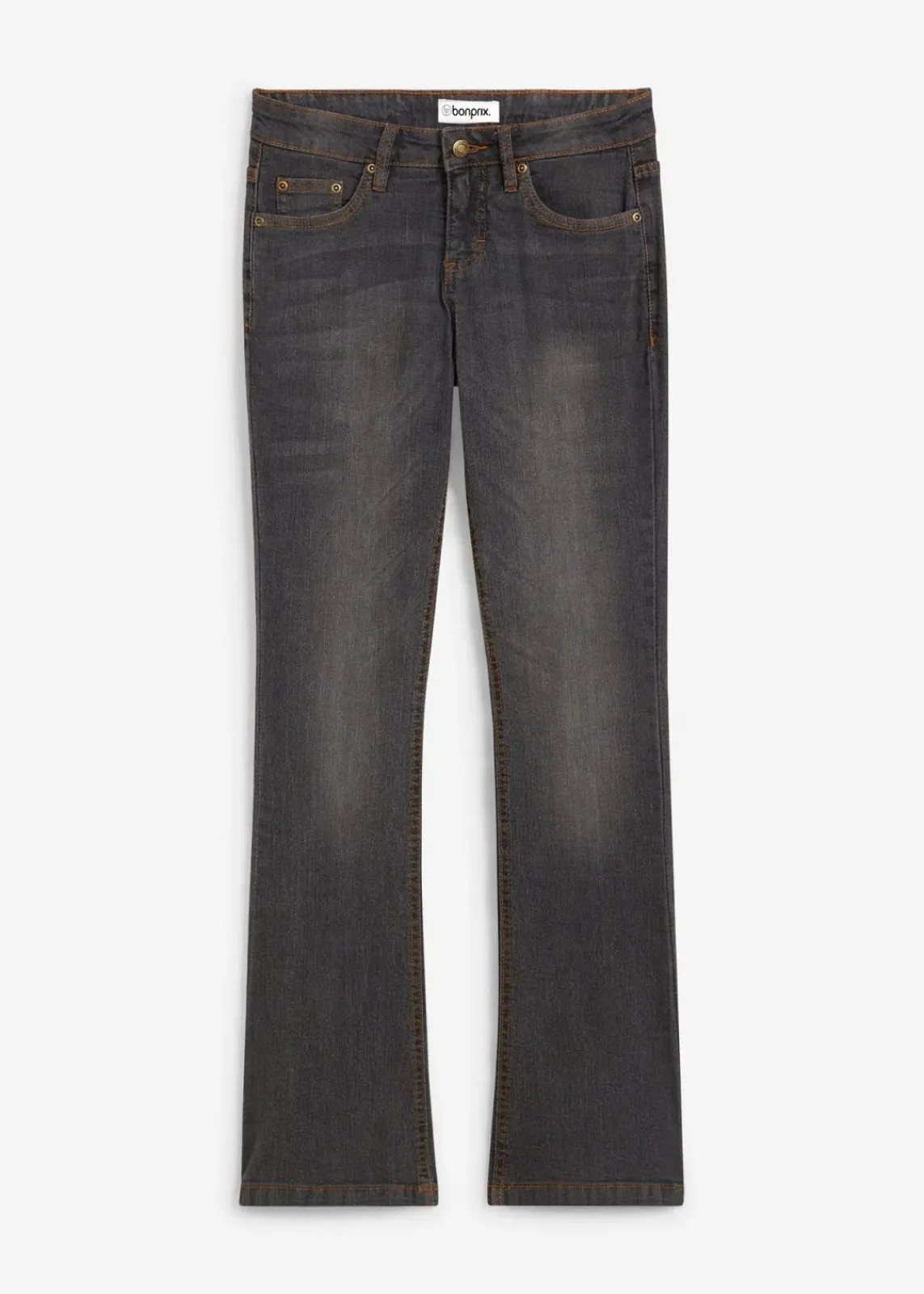 bonprix Jeans|Kurzgrößen^Bootcut Jeans Mid Waist, Stretch schwarz used