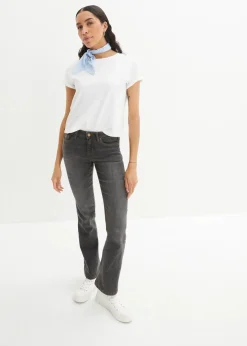 bonprix Jeans|Kurzgrößen^Bootcut Jeans Mid Waist, Stretch schwarz used