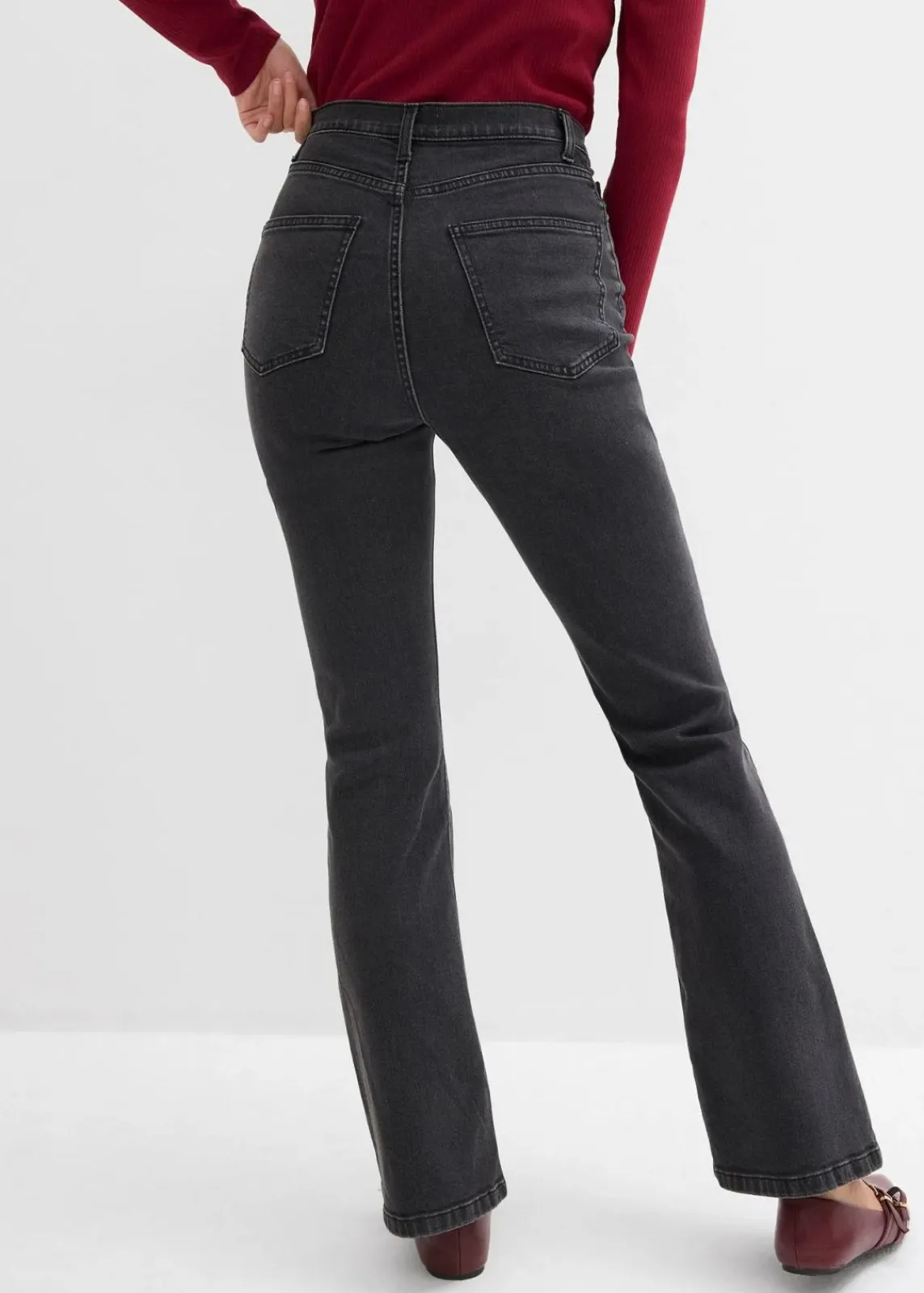 bonprix Jeans|Bekleidung·Shirts & Tops^Bootcut-Jeans High Waist dunkelgrau denim used