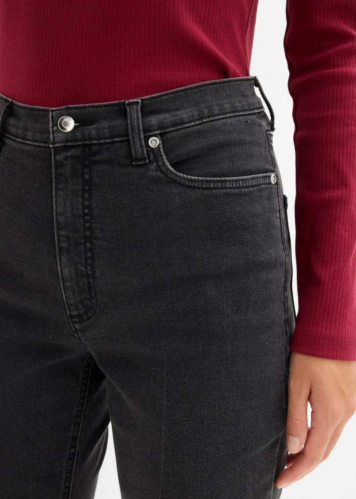 bonprix Jeans|Bekleidung·Shirts & Tops^Bootcut-Jeans High Waist dunkelgrau denim used