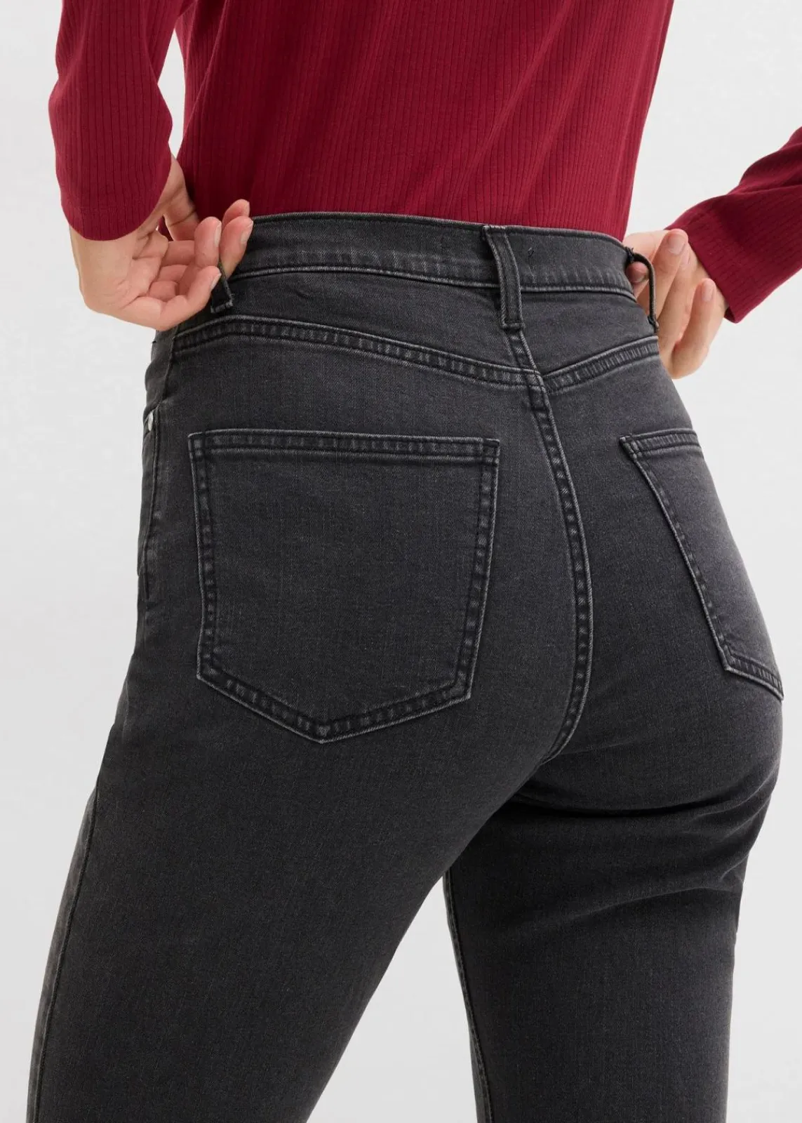 bonprix Jeans|Bekleidung·Shirts & Tops^Bootcut-Jeans High Waist dunkelgrau denim used