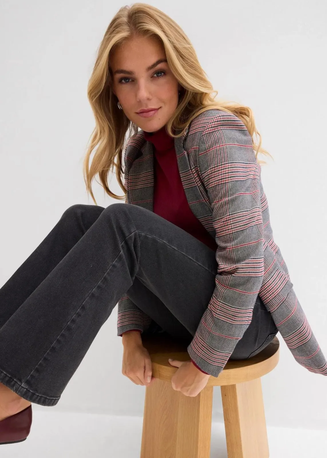 bonprix Jeans|Bekleidung·Shirts & Tops^Bootcut-Jeans High Waist dunkelgrau denim used
