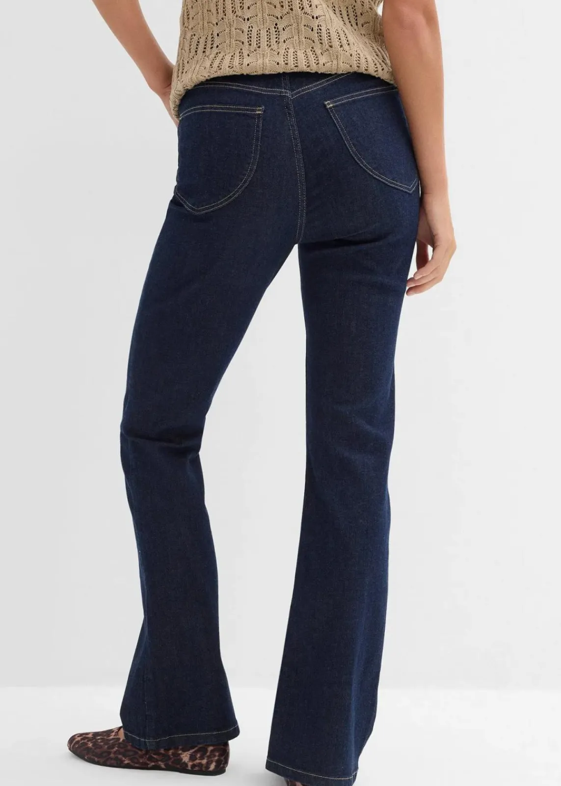 bonprix Jeans|Bekleidung·Shirts & Tops^Bootcut-Jeans High Waist tiefblau denim ungewaschen