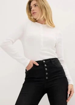 bonprix Bekleidung·Shirts & Tops|Jeans^Bootcut-Jeans High Waist, Bequembund schwarz denim used