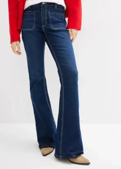 bonprix Kurzgrößen|Bekleidung·Shirts & Tops^Bootcut-Jeans High Waist, Stretch Full Length blau denim used