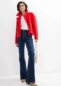 bonprix Kurzgrößen|Bekleidung·Shirts & Tops^Bootcut-Jeans High Waist, Stretch Full Length blau denim used