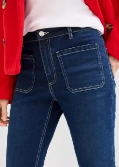 bonprix Kurzgrößen|Bekleidung·Shirts & Tops^Bootcut-Jeans High Waist, Stretch Full Length blau denim used