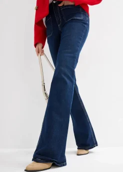 bonprix Kurzgrößen|Bekleidung·Shirts & Tops^Bootcut-Jeans High Waist, Stretch Full Length blau denim used